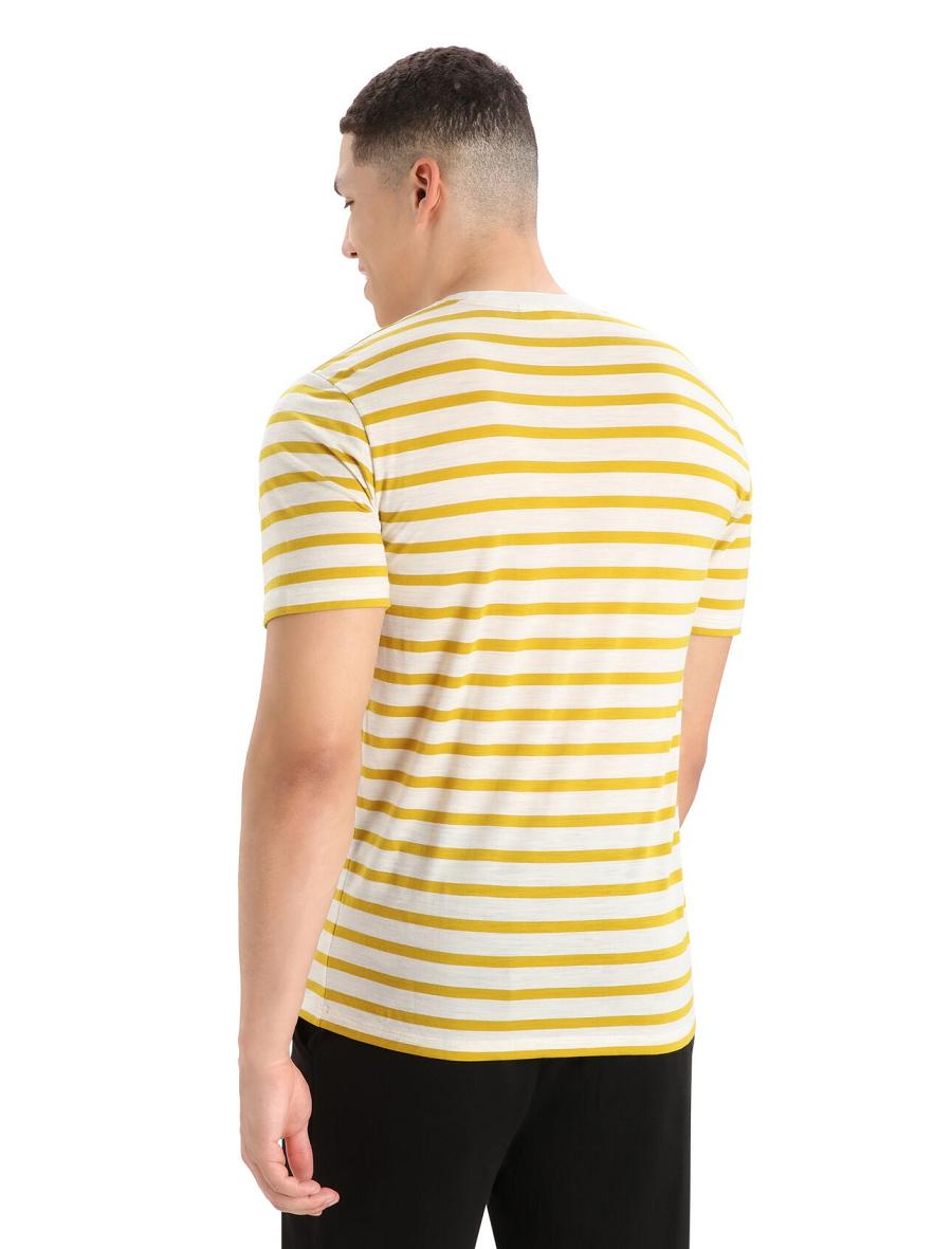 Men's Icebreaker Merino Drayden Short Sleeve Stripe T Shirts Ecru Heather / Silent Gold | CA 1762CTVE